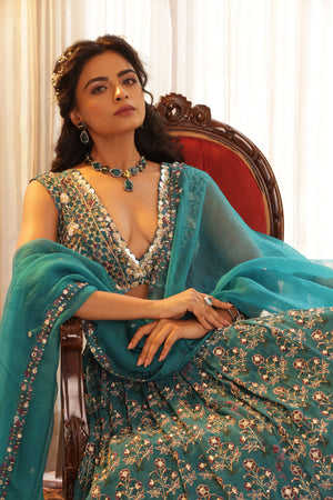 Embroidered Chiffon Lehenga image 18