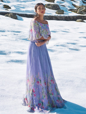 Lavender Floral Cape Lehenga Set image 2