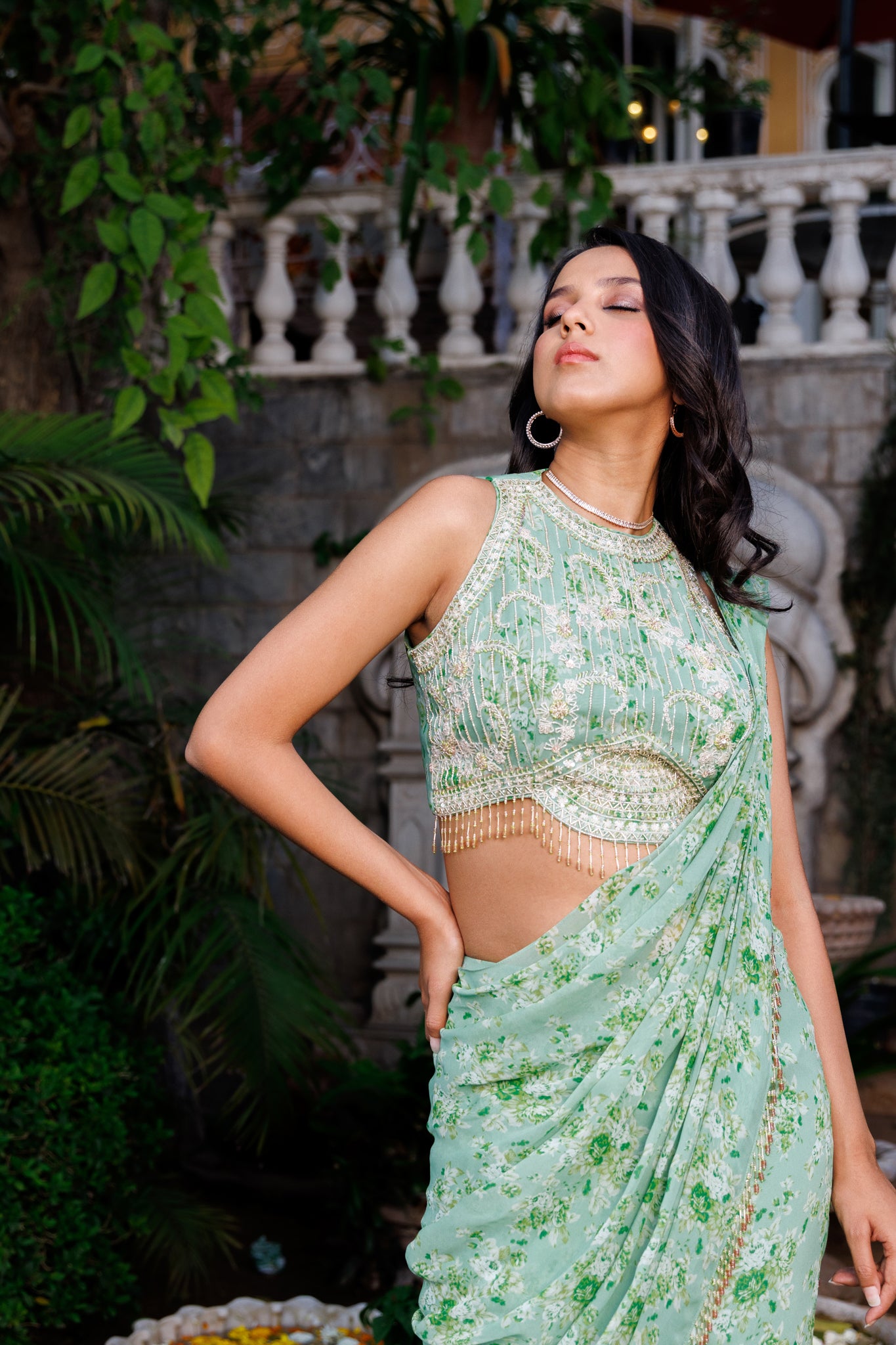 Sage Green Fish Cut Lehenga Set image 1