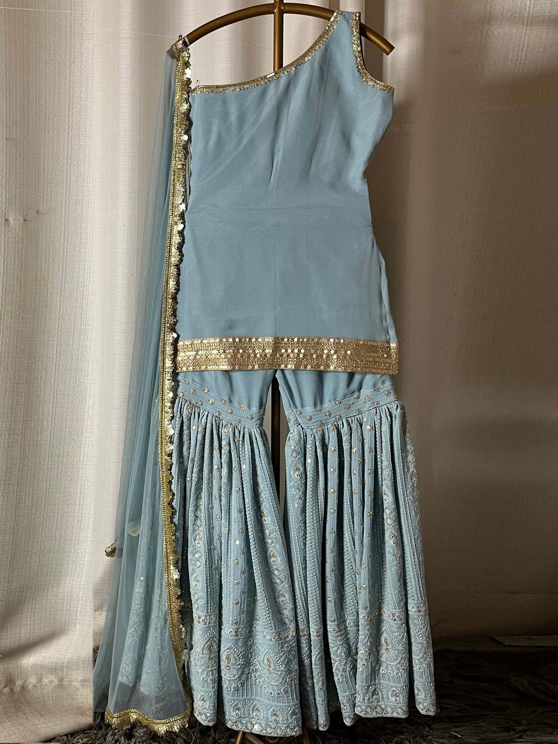 Grey Blue Sharara Set image 2