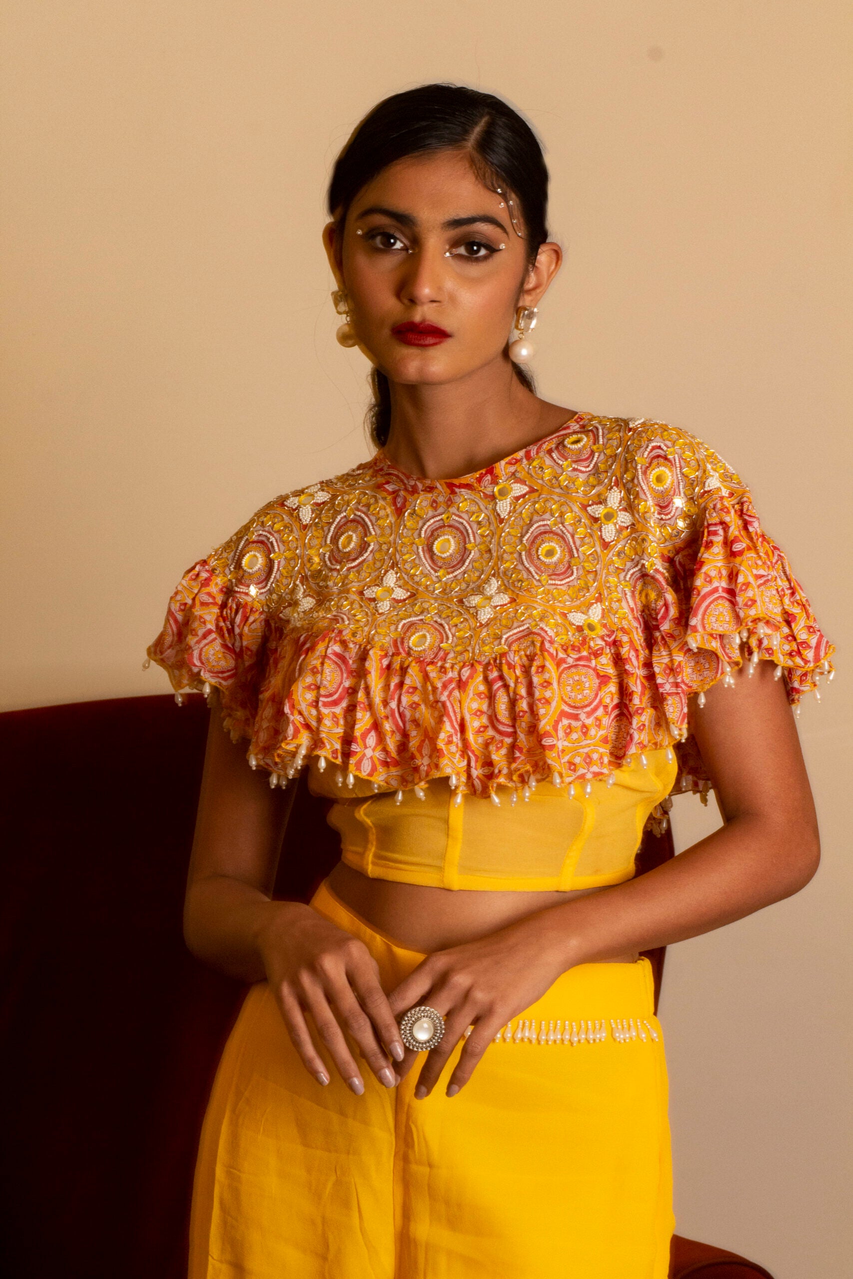 Yellow Sharara Set With Cape image 2