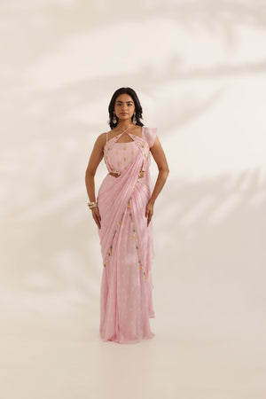 Pastel Pink Bandhani Drape Saree - Custom image