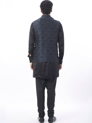 Black Gray Brocade Bundi Jacket Set image 2