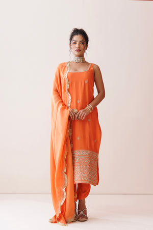 Orange Square Neck Kurta Set - Custom image