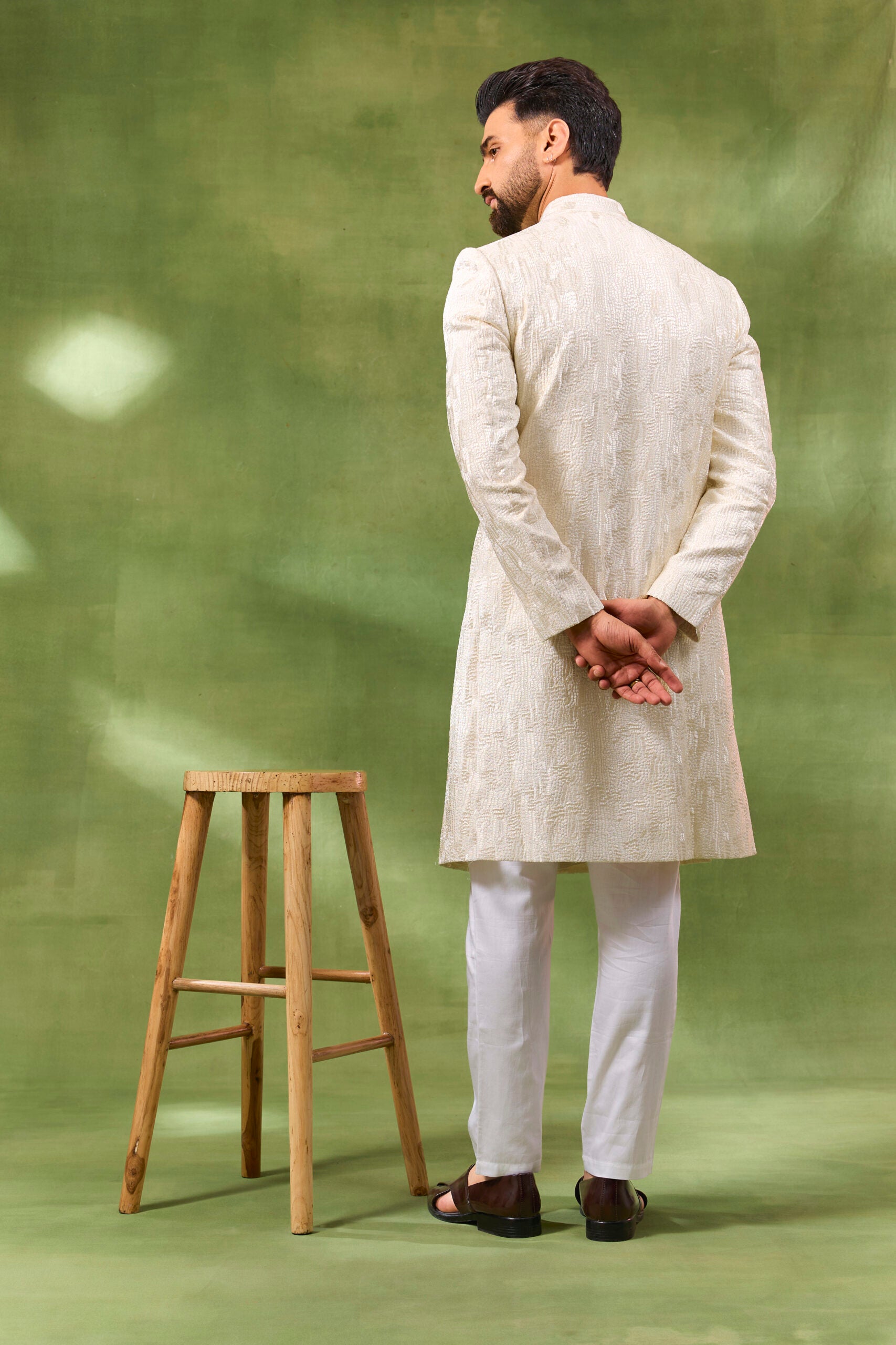 Ivory Embroidered Sherwani Set image 2