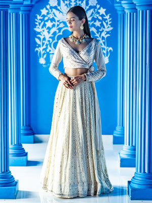 Ivory Lucknowi Embroidered Lehenga Set - XL image