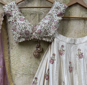 Ivory and Pink Mirror Lehenga Set image 1