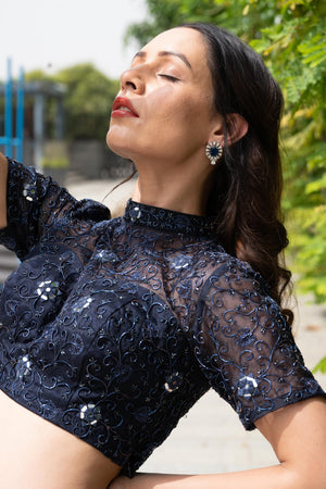 Navy Blue Maheem Organza Lehenga image 4