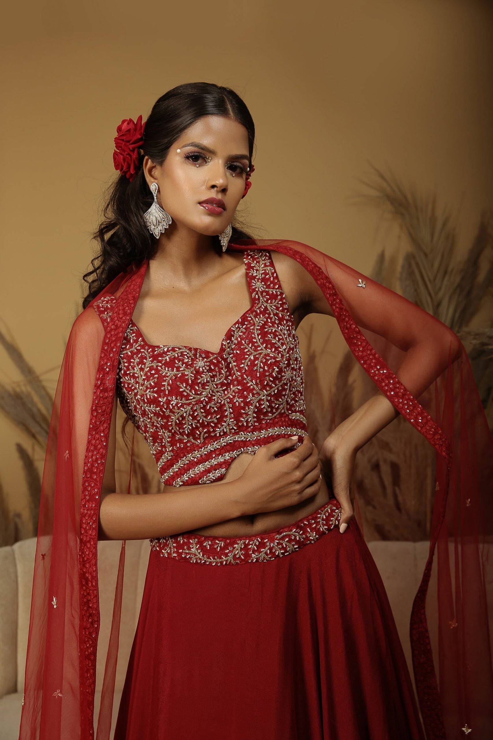 Maroon Georgette Crepe Lehenga Set image 3