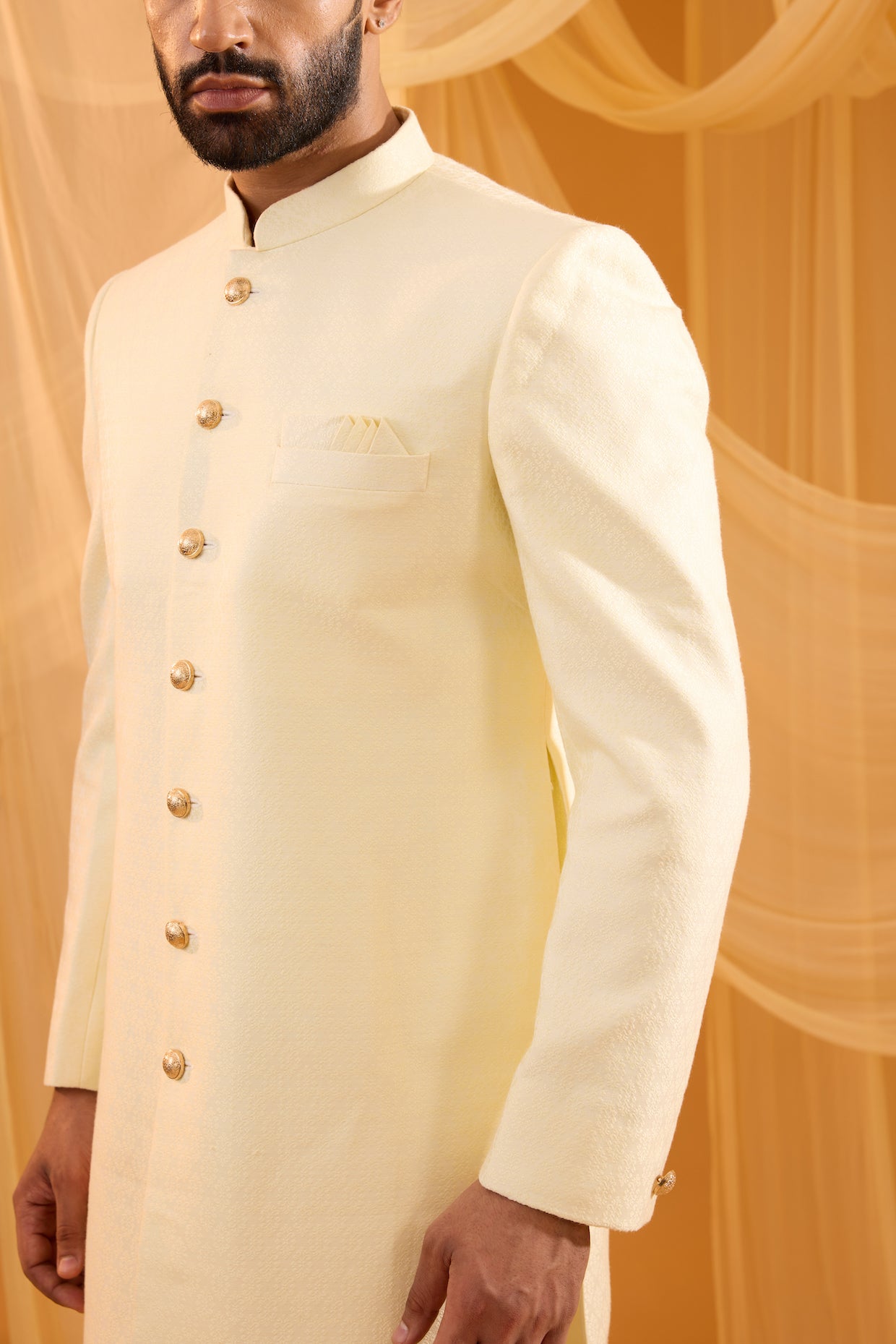 Ivory Jacquard Sherwani Set image 1