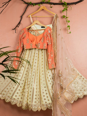 Banana Butti Scallop Lehenga Set with Melon Orange Blouse image 1