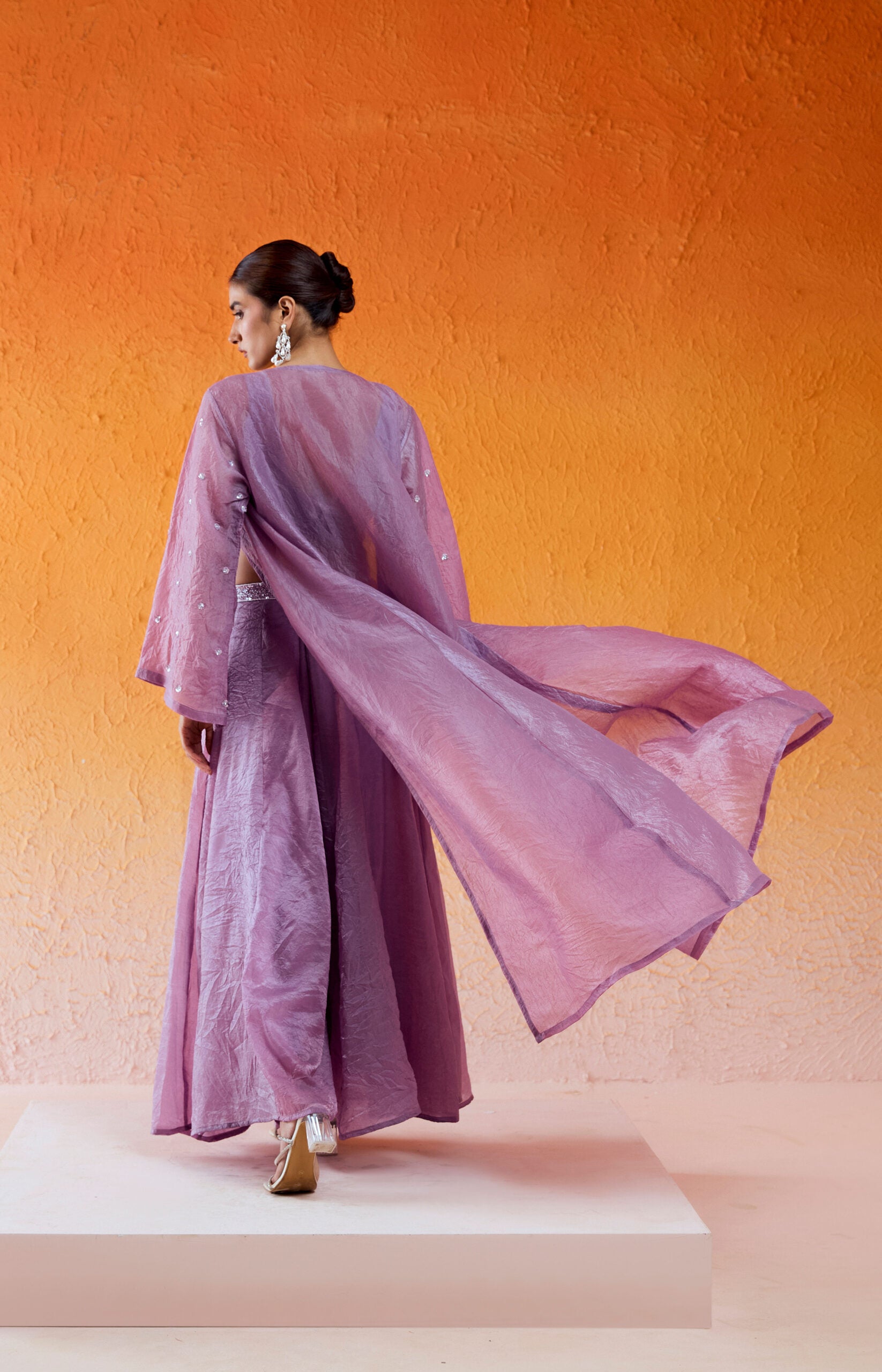Lavender Embroidered Jacket & Flared Pant Set image 5