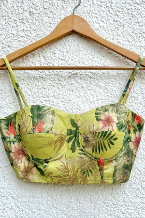 Lime Green Bustier and Lehenga in Mystic Florals with Metallic Gold image 2