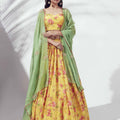 Yellow Floral Printed Lehenga image 0