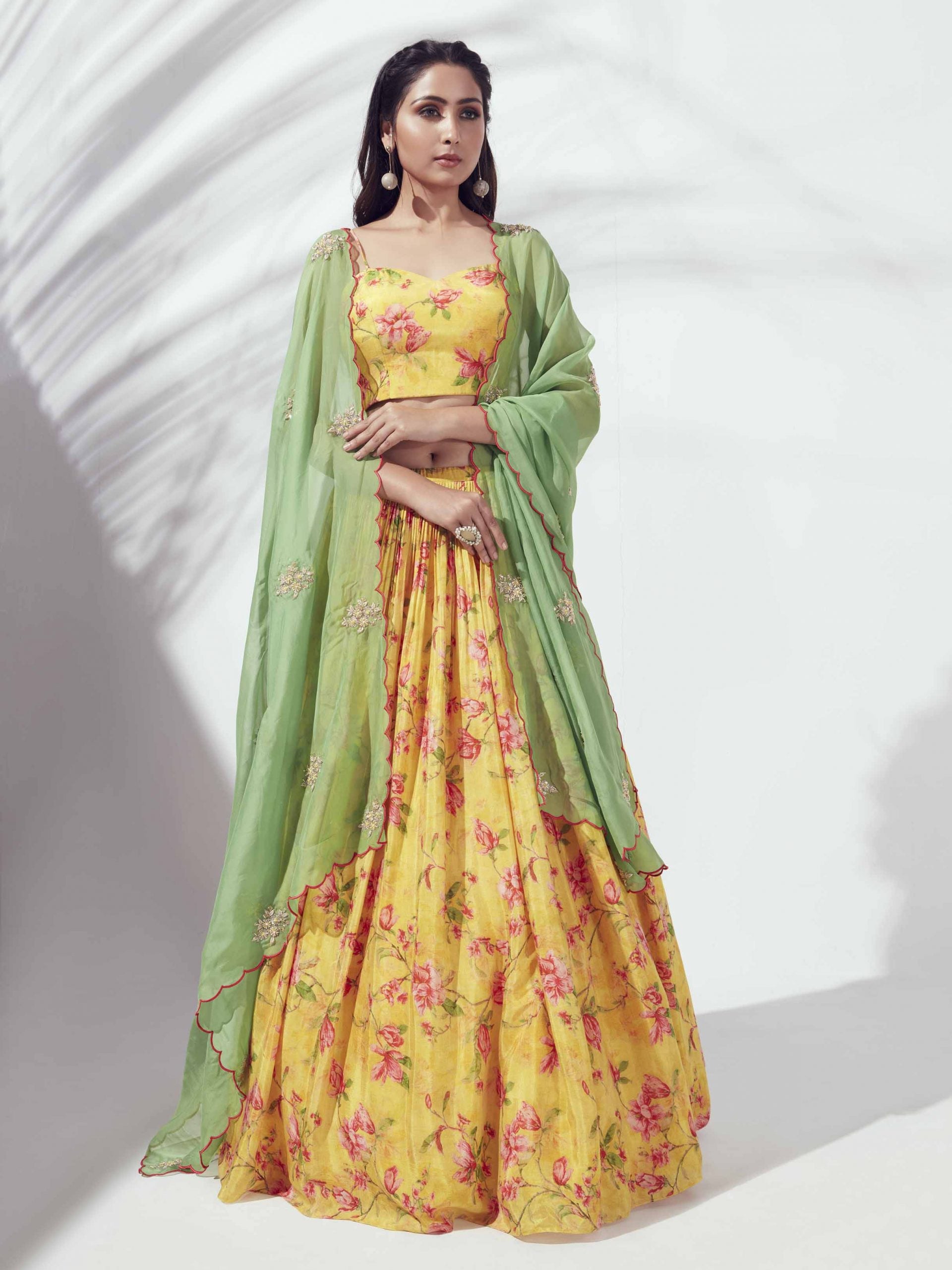 Yellow Floral Printed Lehenga image 0