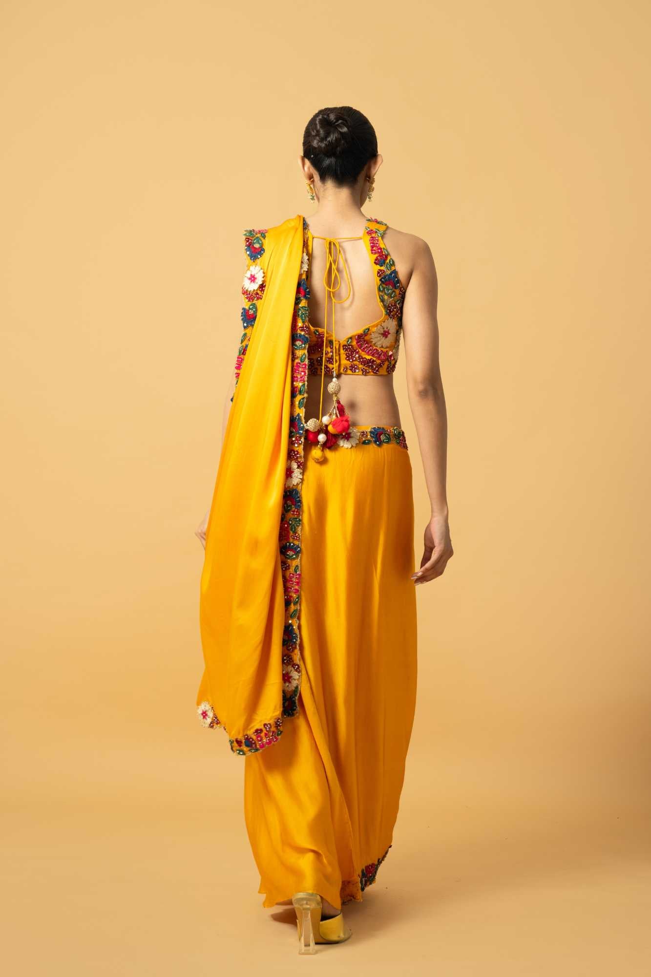 Golden Yellow Modal Satin Saree image 4