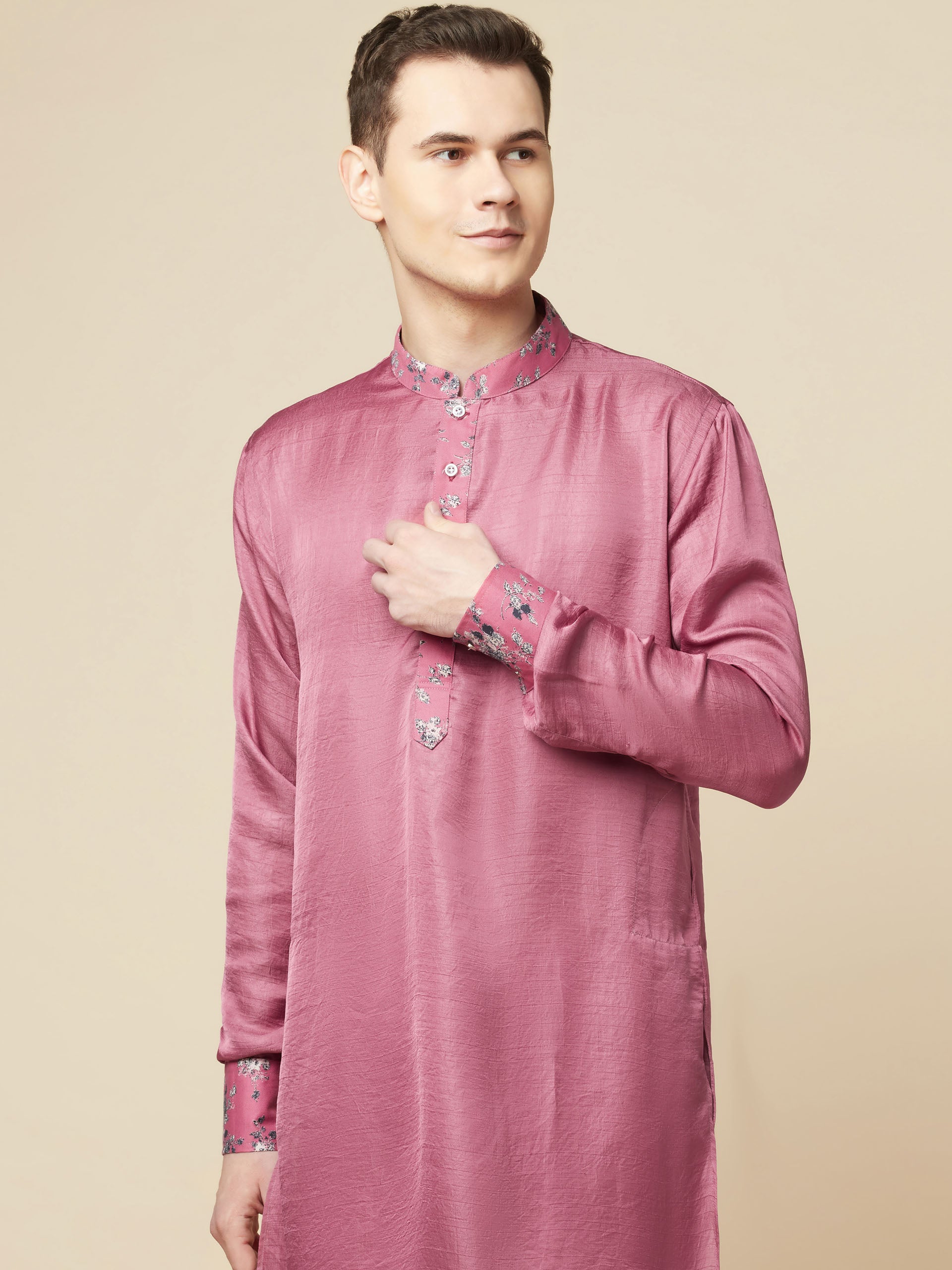 Mauve Art Silk Print Kurta - M image