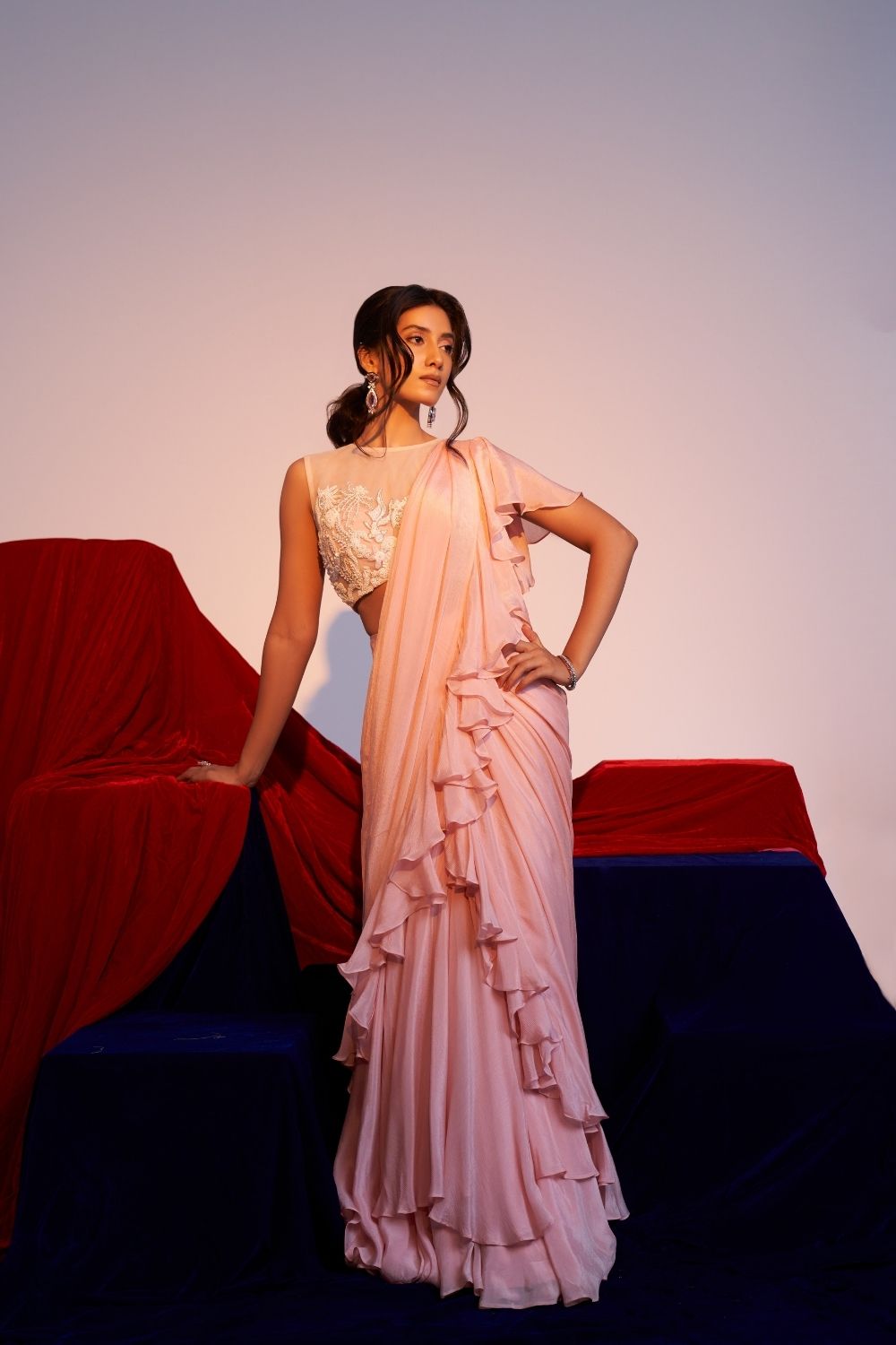 Pastel Pink Pearl Drape Saree image 0