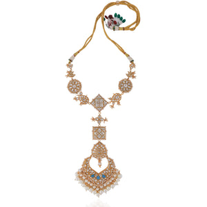 Sky Blue & White Gold-Plated Jadtar Long Necklace Set image 2