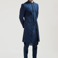 Navy Blue Leaf Open Achkan Coat Set image 0