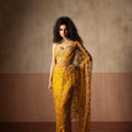 Pre Draped Mustard Yellow  Hand Embroidered Net & Georgette Saree image 0