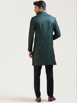 Green Asymmetric Achkan Coat Set image 3