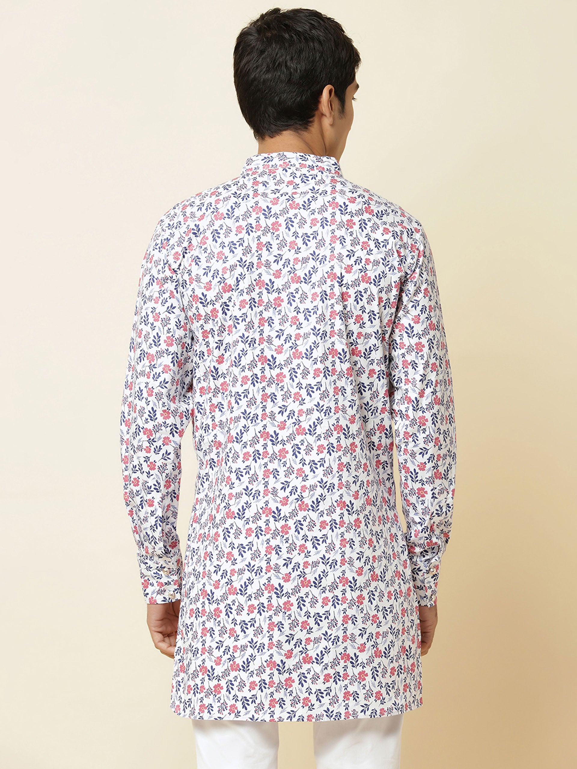 White Floral Print Kurta image 4
