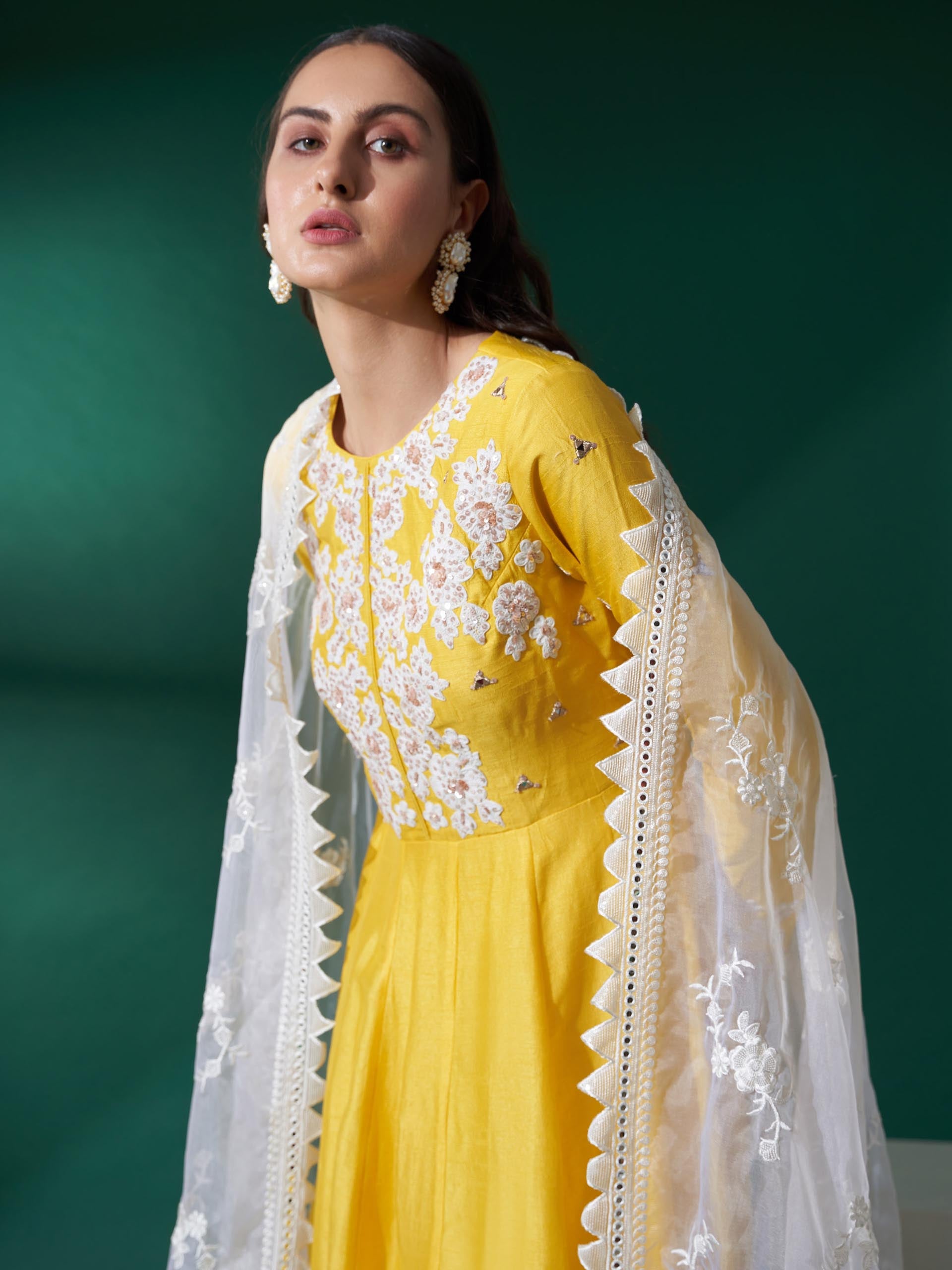 Yellow Mirror Lace Anarkali Set image 1