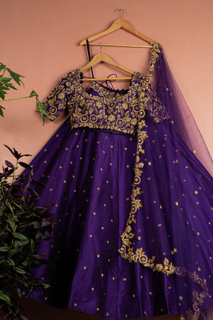Enchanted Violet and Gold Lehenga Set - S image