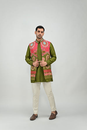 Olive Green Highlighted Half Jacket Full Set image 4