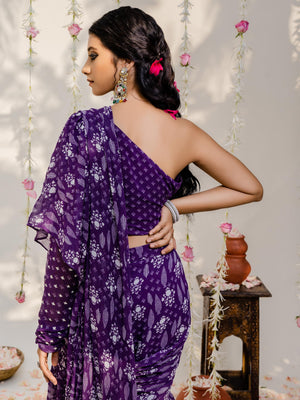 Purple Pre Draped Saree Se image 4