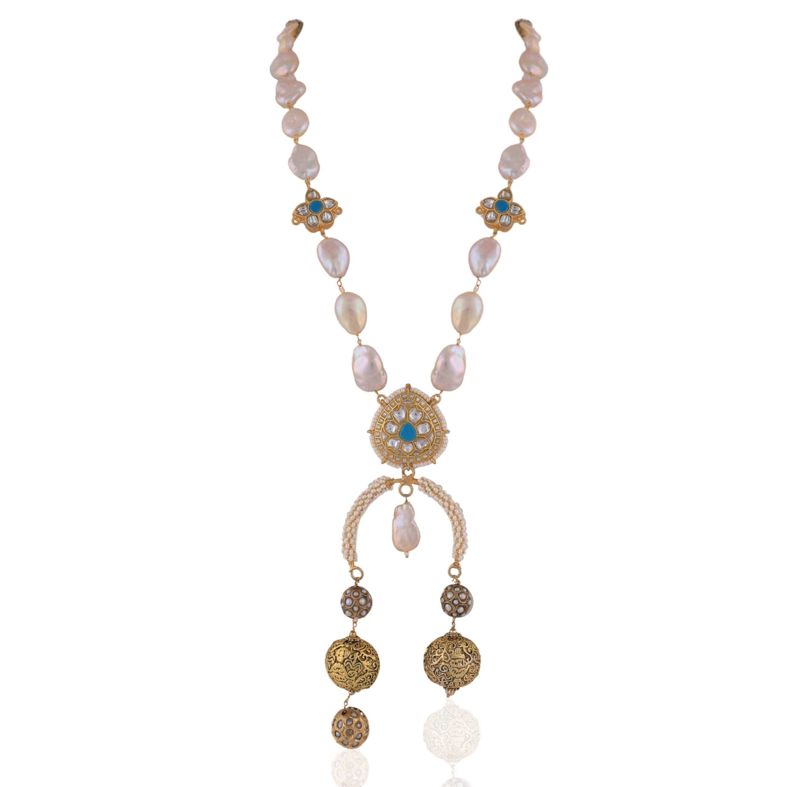 Firozi White Jadtar Stone Necklace With Matching Studs image 2