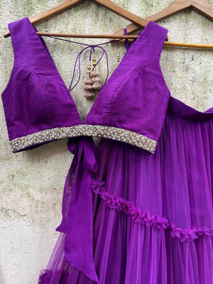 Purple Tier Ruffle Lehenga Set image 1