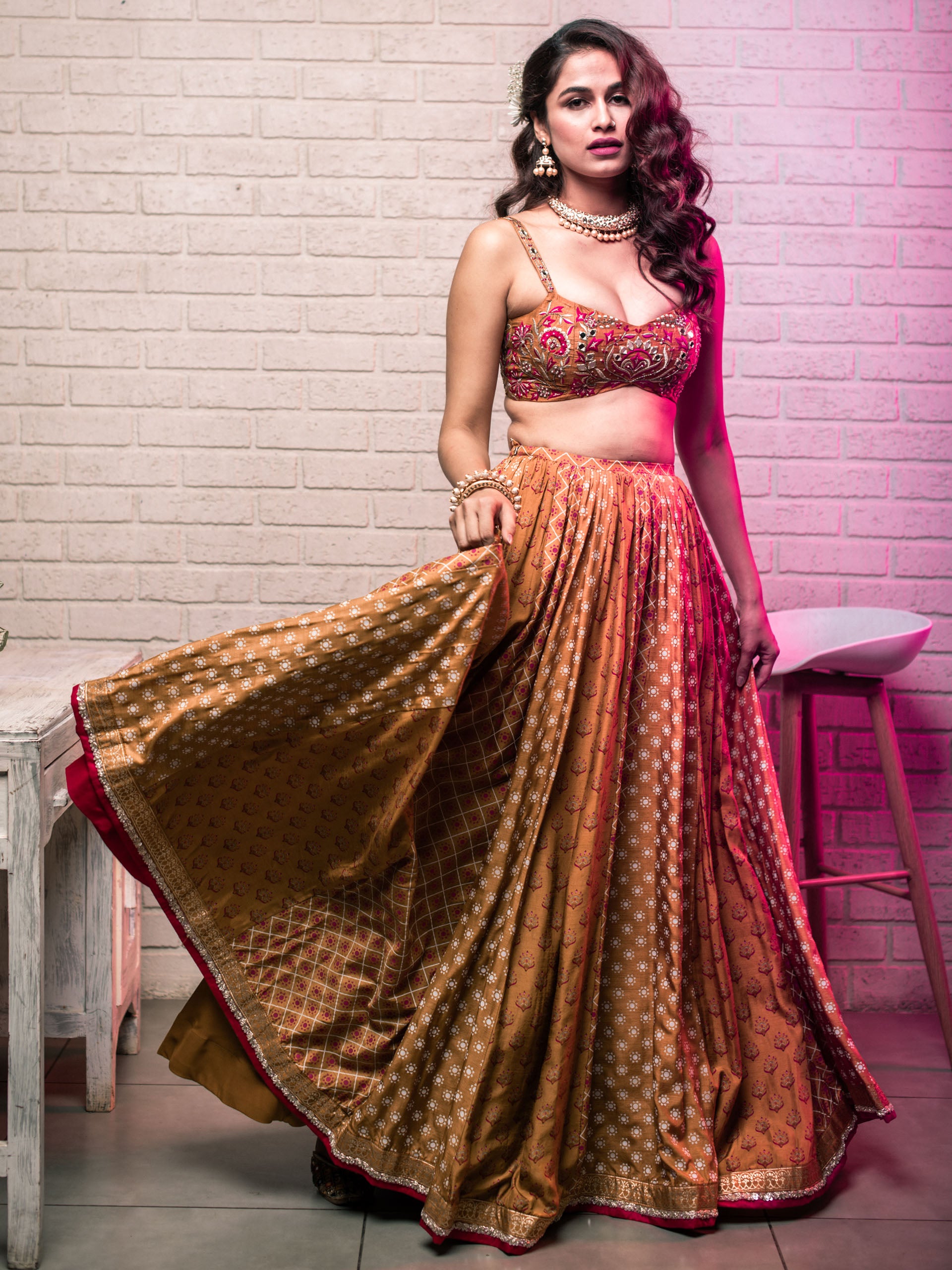 Mustard Motif Print Lehenga Set image 2