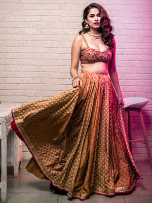 Mustard Motif Print Lehenga Set image 2