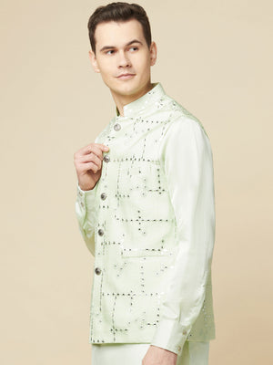 Mint Green Kurta Bundi Jacket Set image 3