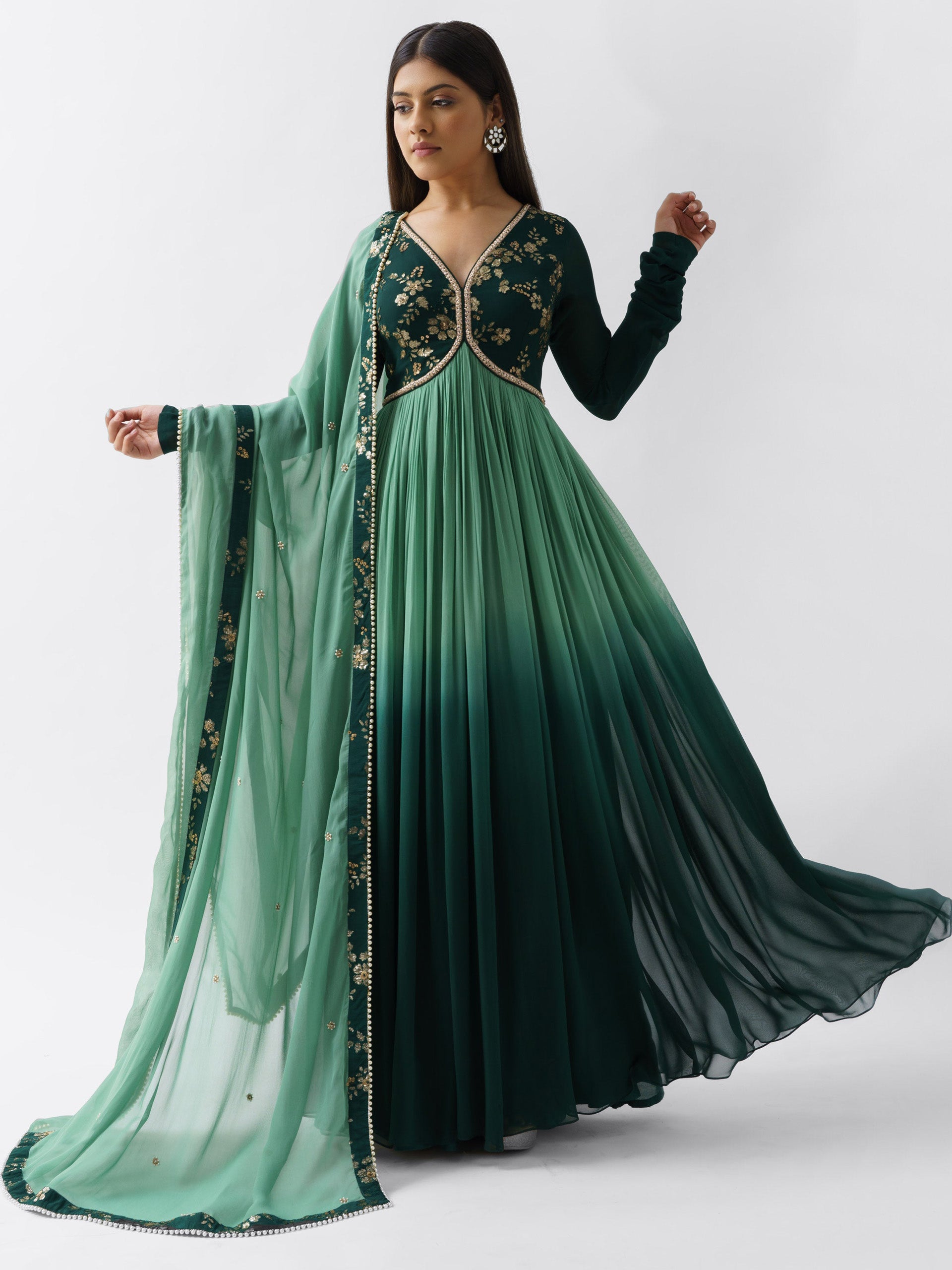 Bottle Green Ombre Anarkali image 2