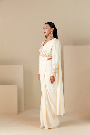 Off-White Ruffle Saree image 5
