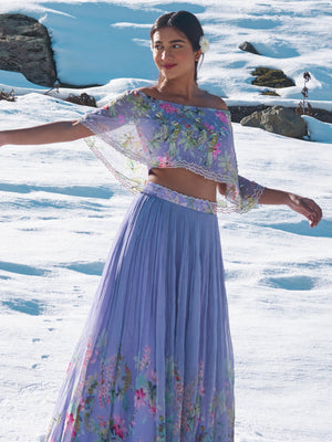 Lavender Floral Cape Lehenga Set image 3