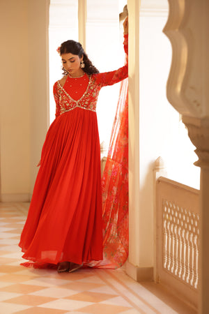 Georgette Crepe Double Neck Anarkali - M image