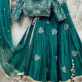 Emerald Green Embroidered Lehenga Set image 0