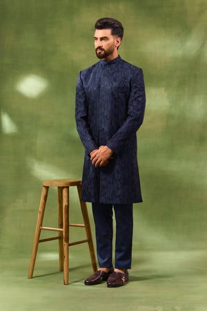 Dark Navy Sequin Embroidered Sherwani Set image 4