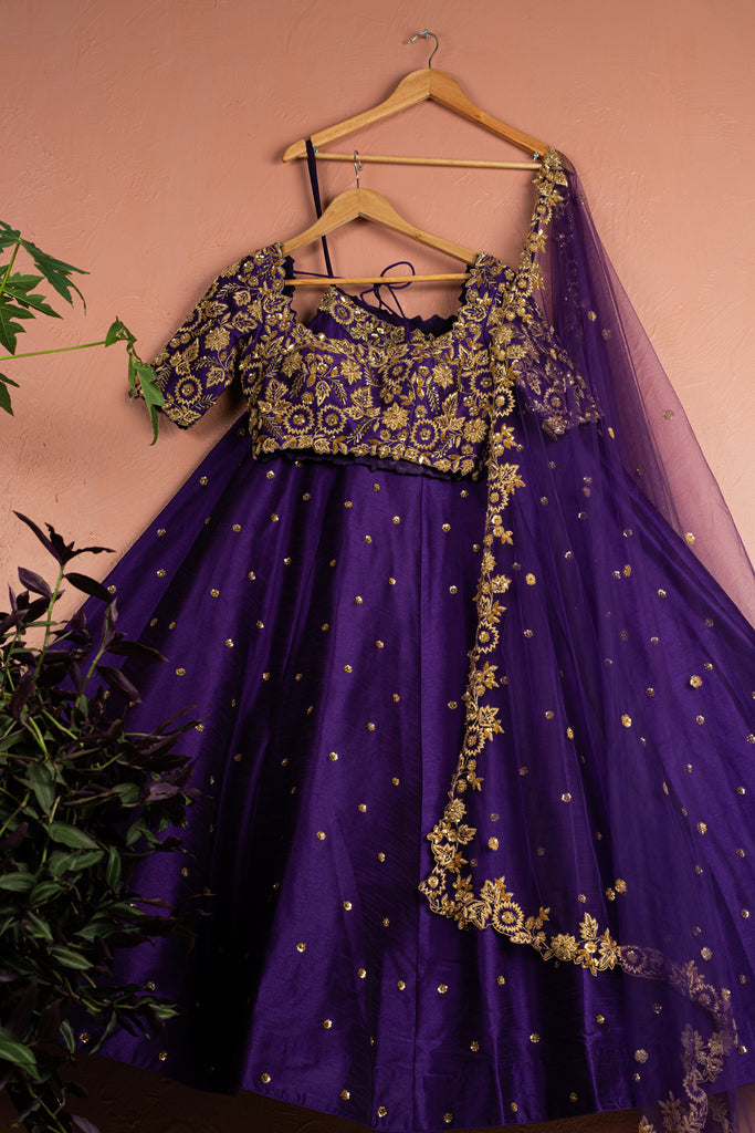 Enchanted Violet and Gold Lehenga Set - XS image