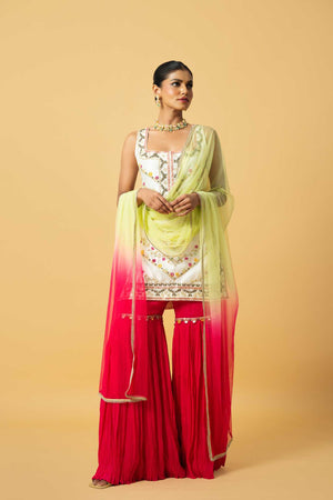 Ivory Chanderi Silk Kurta Fuschia Pink Georgette Sharara image 2