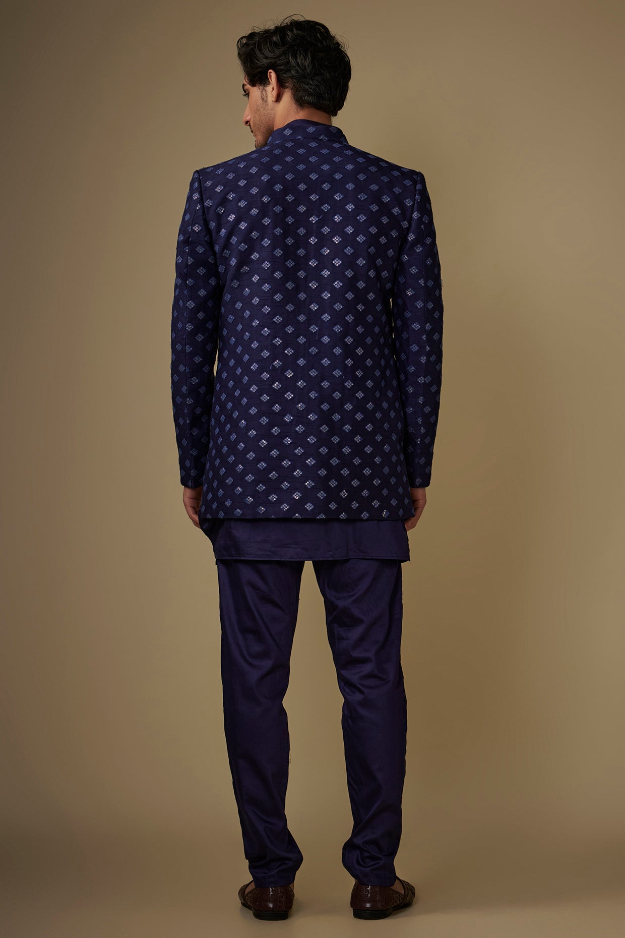 Navy Blue Embroidered Indo Western Set image 1
