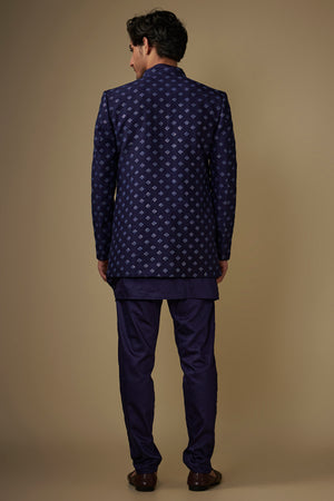 Navy Blue Embroidered Indo Western Set image 1