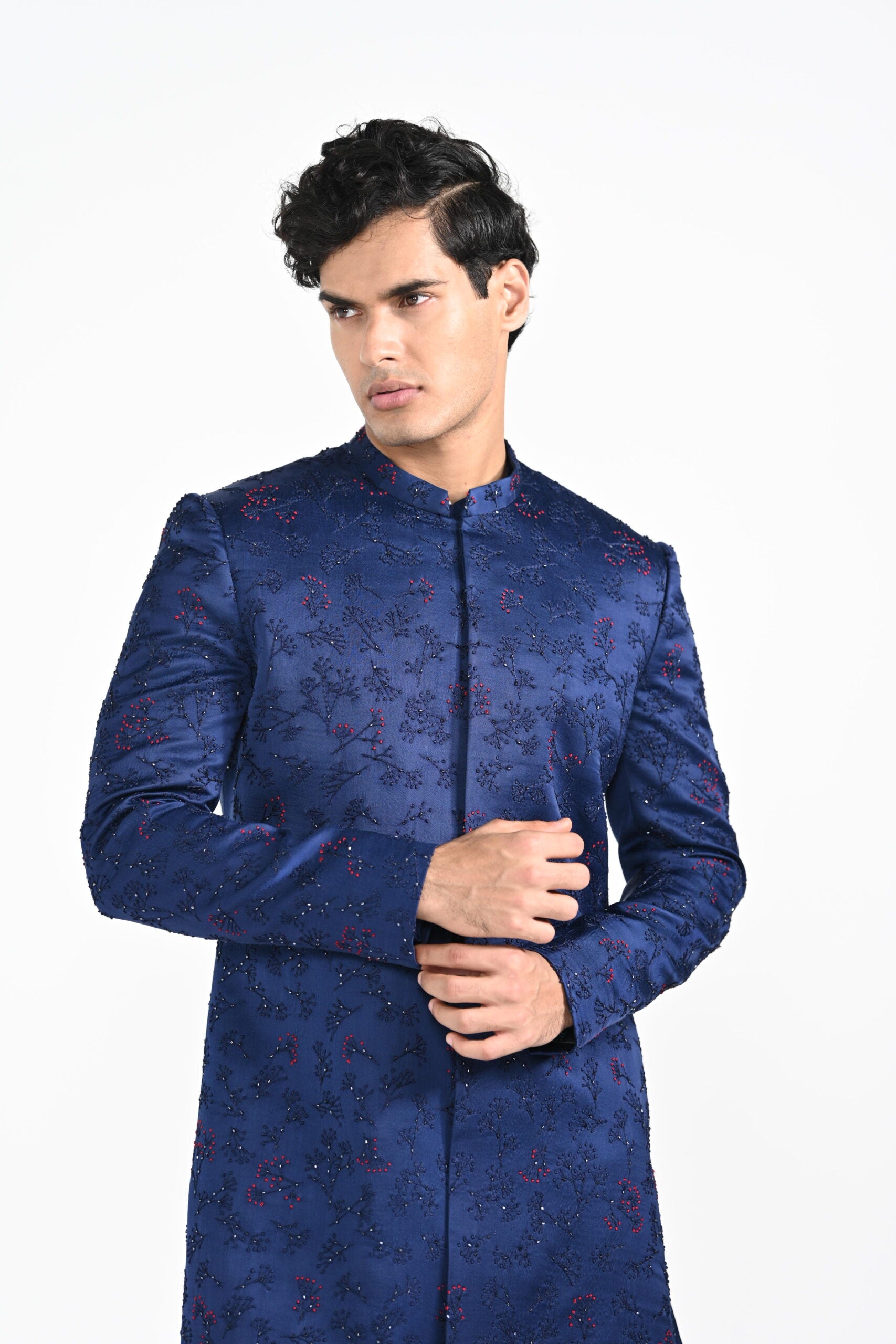 Royal Blue French Knot Achkan Set image 4