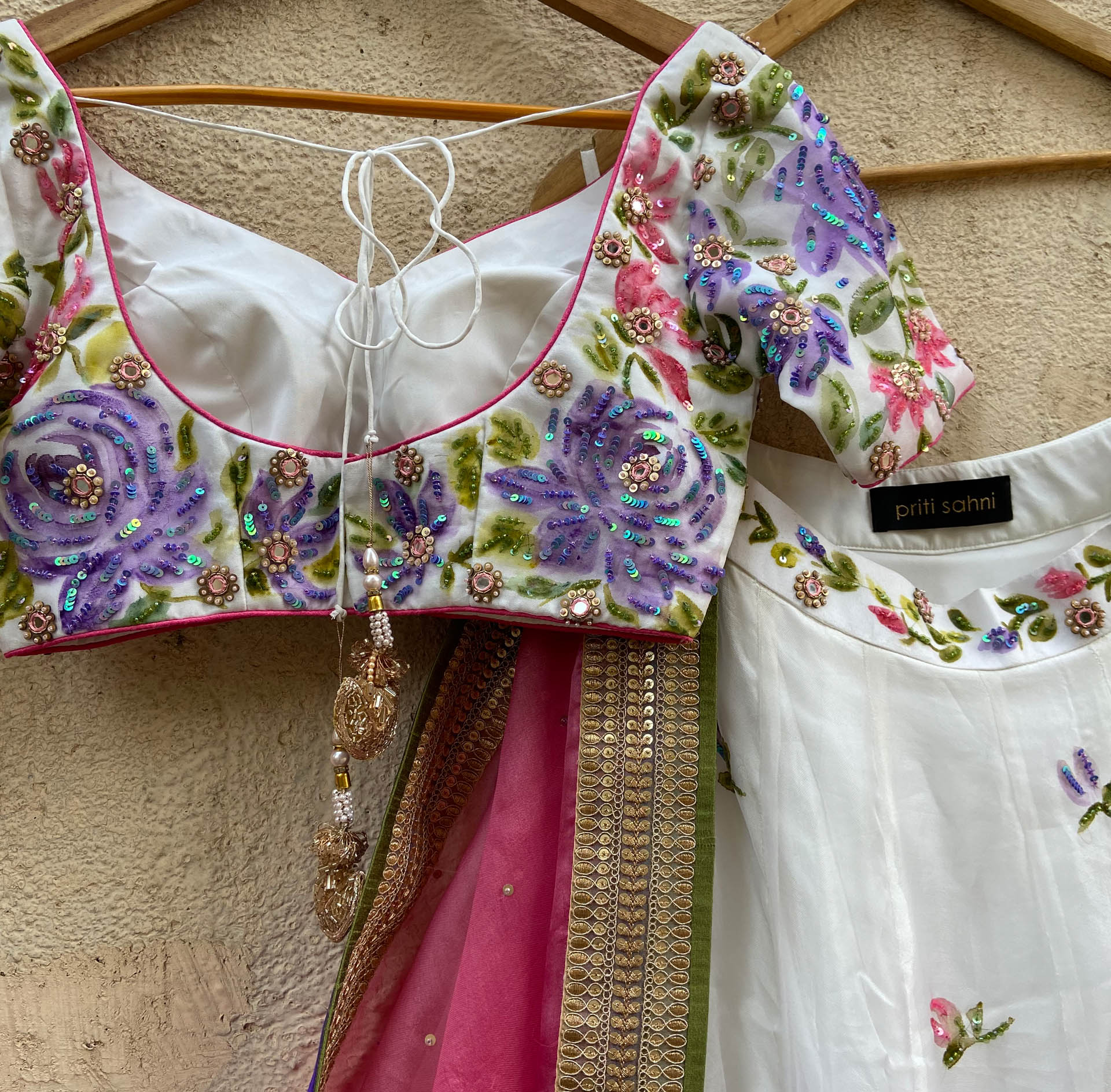 Ivory Handpainted Bridal Lehenga Set image 3
