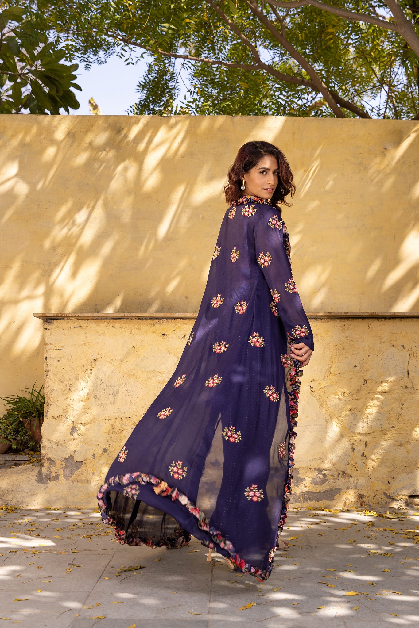 Purple Georgette Embroidered Jacket Set image 2