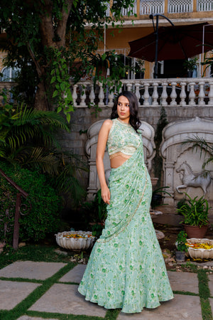 Sage Green Fish Cut Lehenga Set image 3